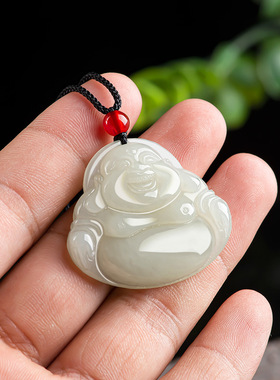 天然正品老料和田玉白玉佛公吊坠弥勒佛正品玉石挂件男士项链女款