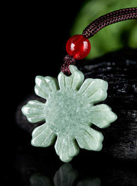 天然正品缅甸A货翡翠太阳花吊坠扣头豆种玉石挂件女款玉坠玉器