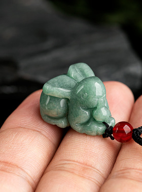 天然正品A货翡翠豆种立体兔子生肖兔吊坠玉兔玉石挂件男女款玉坠