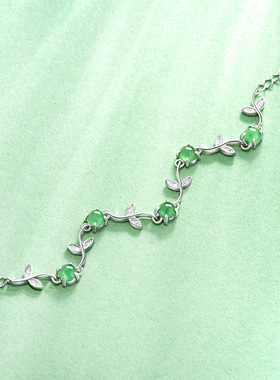 高档天然A货翡翠阳绿小清新手链S925银镶冰种玉石女款时尚手饰
