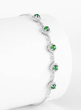 天然正品A货翡翠阳绿手链S925银镶嵌冰种玉石时尚高档女款手饰