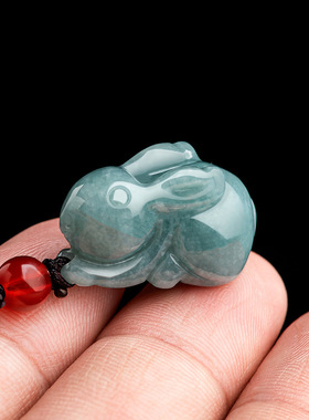 正品天然A货保真翡翠蓝水玉兔立体兔生肖兔玉石吊坠可爱女款挂件