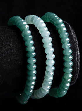 天然A货翡翠蓝水算盘珠手串冰种玉石珠子手链女款高档玉器送礼