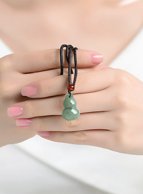 天然正品保真翡翠A货葫芦吊坠豆绿玉石玉坠豆种挂件男女同款玉器