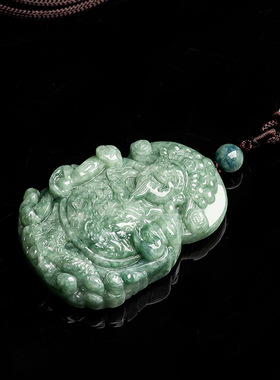 天然正品翡翠A货保真豆绿财神吊坠通财冰种玉石男女挂件玉佩玉器