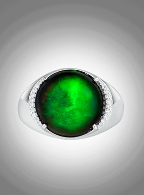 S925银镶天然正品A货翡翠墨翠蛋面戒指冰种玉石指环男戒可调节