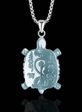 天然A货翡翠蓝水龙婆柳财龟佛牌东南亚泰国佛像玉石吊坠男女挂件