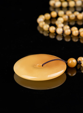 天然新疆金丝玉平安扣保平安戈壁玉黄玉男女款项链玉石吊坠毛衣链