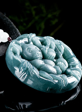 天然a货翡翠蓝水国宝熊猫立体吊坠糯种玉石可爱纪念品送礼挂件