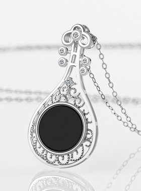 天然正品翡翠A货琵琶吊坠墨翠S925银镶透绿墨玉玉石时尚简约女款