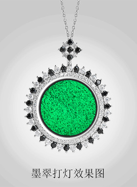 天然翡翠A货无事牌吊坠墨翠S925银镶透绿墨玉玉石时尚简约女款