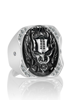 天然墨翠A货翡翠龙头戒指S925银镶冰种玉石大气指环男款可调节