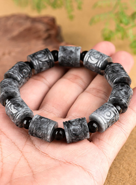 天然正品缅甸A货翡翠乌鸡刻花路路通手串冰种玉石珠子手链男女款