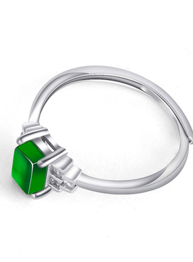 S925银天然A货翡翠阳绿小方糖马鞍戒冰种玉石戒指时尚指环女款