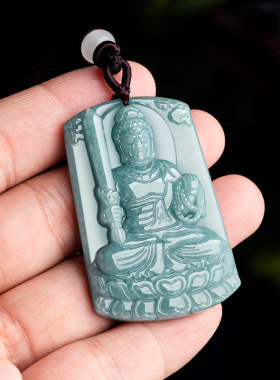 天然A货翡翠不动明王蓝水玉石吊坠生肖鸡守护神本命佛男女挂件
