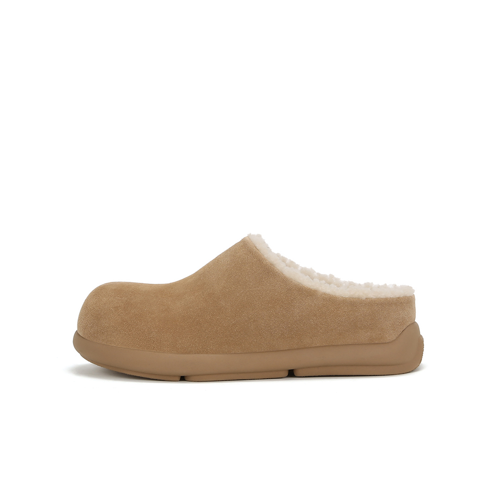 莆田高端羊皮毛一体包头勃肯鞋女款冬季2025新款外穿厚底毛毛拖鞋 - 图0