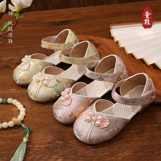 Girls Hanfu Shoes Summer Sandals 2025 New Ancient Style Cloth Shoes Handmade Ancient Costume Chinese Style Children's Embroidered Shoes
