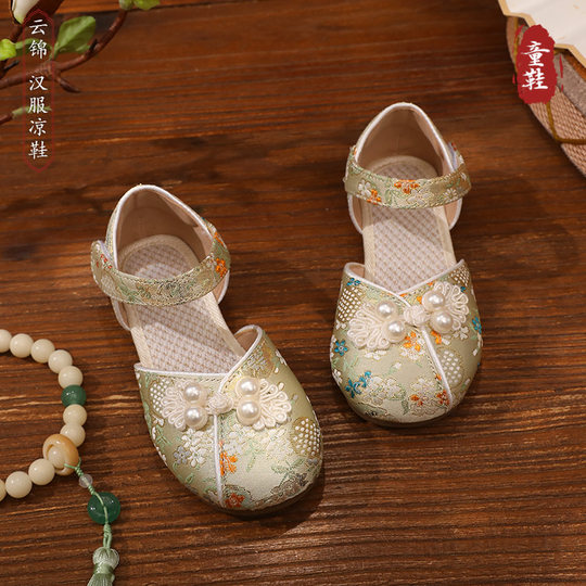 Girls Hanfu Shoes Summer Sandals 2025 New Ancient Style Cloth Shoes Handmade Ancient Costume Chinese Style Children's Embroidered Shoes