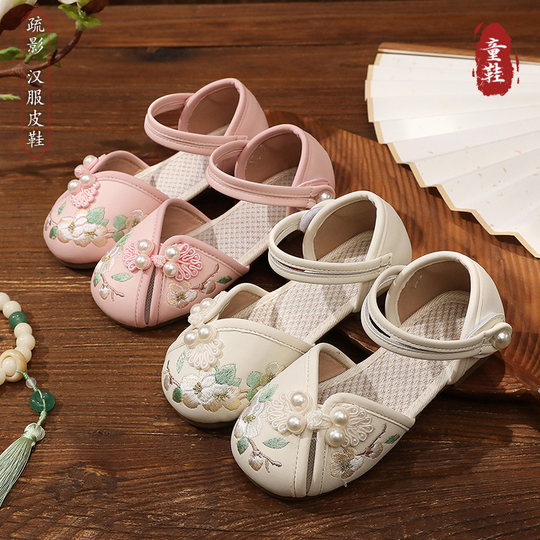 女童汉服鞋子夏季新款小女孩凉鞋古风古装新中式国风儿童绣花皮鞋