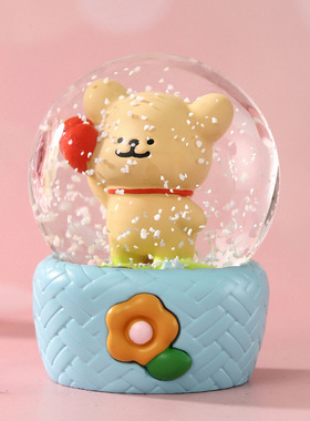 爆款线条小狗树脂发光水晶球生日礼物水球桌面装饰摆件玻璃球直销