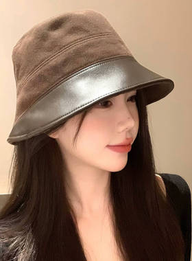 文艺中古风复古咖色渔夫帽女秋冬宽檐遮阳盆帽时尚显脸小水桶帽子