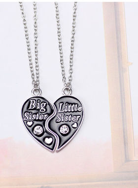 日韩风姐妹项链合金镶钻爱心拼接