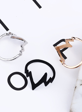 欧美创意简约小清新弯曲闪电戒指