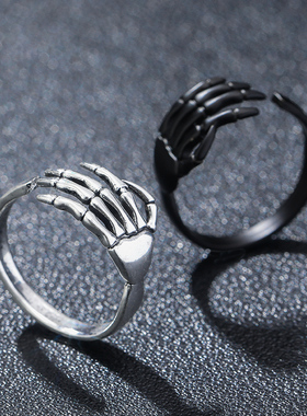 骷髅手戒指潮男合金朋克指环手饰