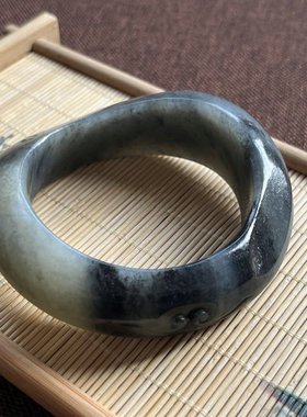 【如意石】新疆和田玉青花籽料如意手镯真皮真毛孔柔光附证书