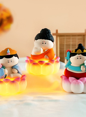 小夜灯结缘小菩萨摆件可爱佛系小摆件景区寺庙摆件滴胶不怕摔玩具
