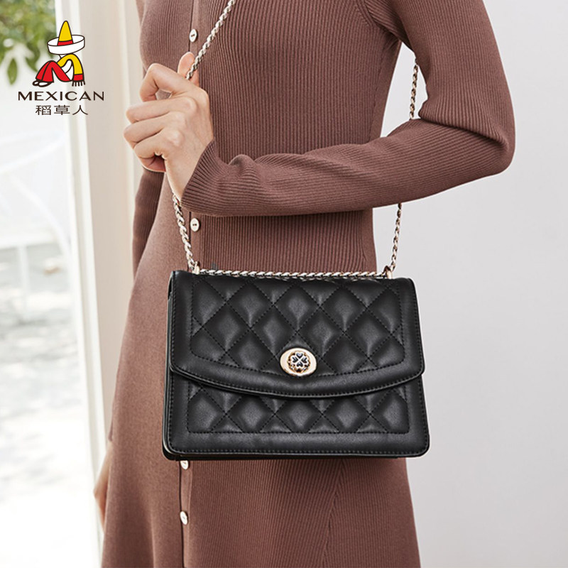 稻草人真皮女包2025新款时尚牛皮单肩包菱格链条斜挎包休闲小方包,淘宝优惠券,粉丝福利购,淘宝优惠卷