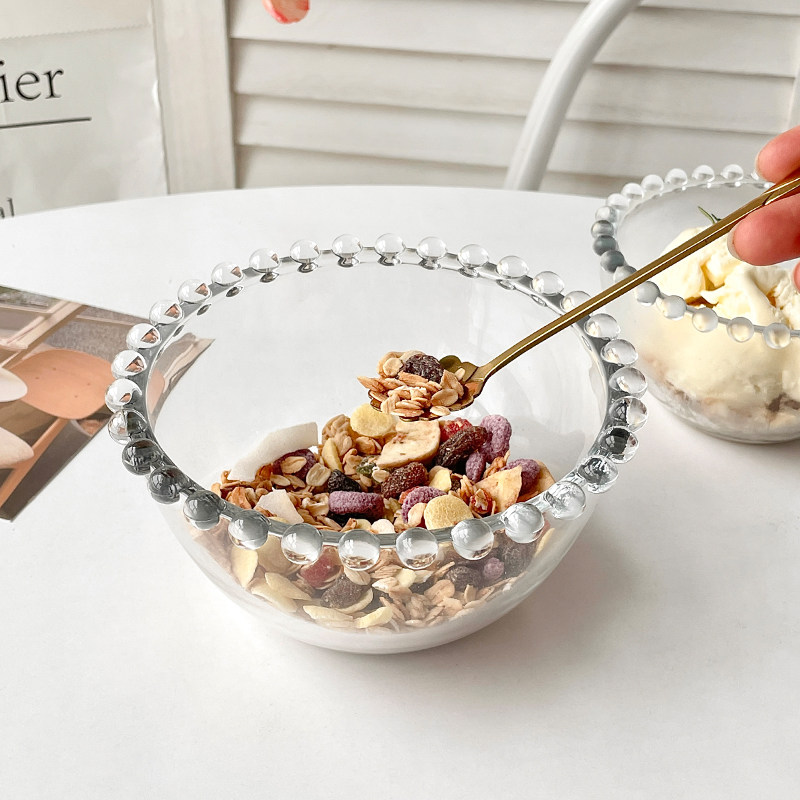 高颜值ins珍珠边玻璃燕麦酸奶碗冰淇淋雪糕碗早餐水果沙拉甜品碗