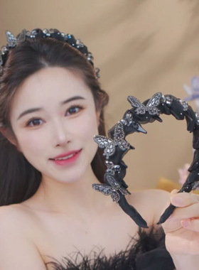满钻蝴蝶气质发箍女2025新款洗脸压发发卡高级感头箍防滑带齿发