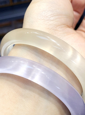 猫眼石手镯批发冰透白月光扁条镯子高冰荔枝冻琉璃女款玉镯手饰