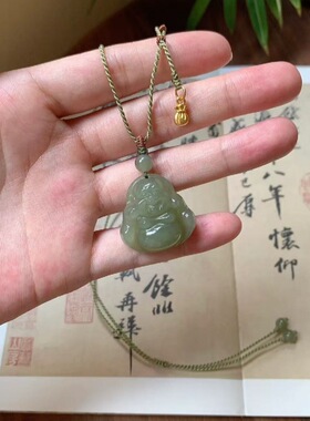 天然原创和田玉项链绳晴水料弥勒佛吊坠绳可调节小红书同款锁骨