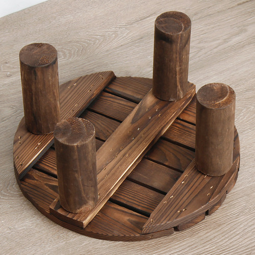 花架子实木客厅小花盆托架圆形鱼缸承重底座矮置物架阳台户外落地 - 图2