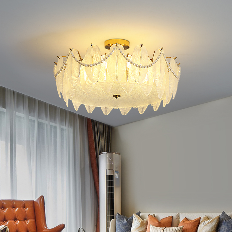 新款现代轻奢卧室吸顶灯法式现代网红羽毛房间客厅衣帽间餐厅灯具
