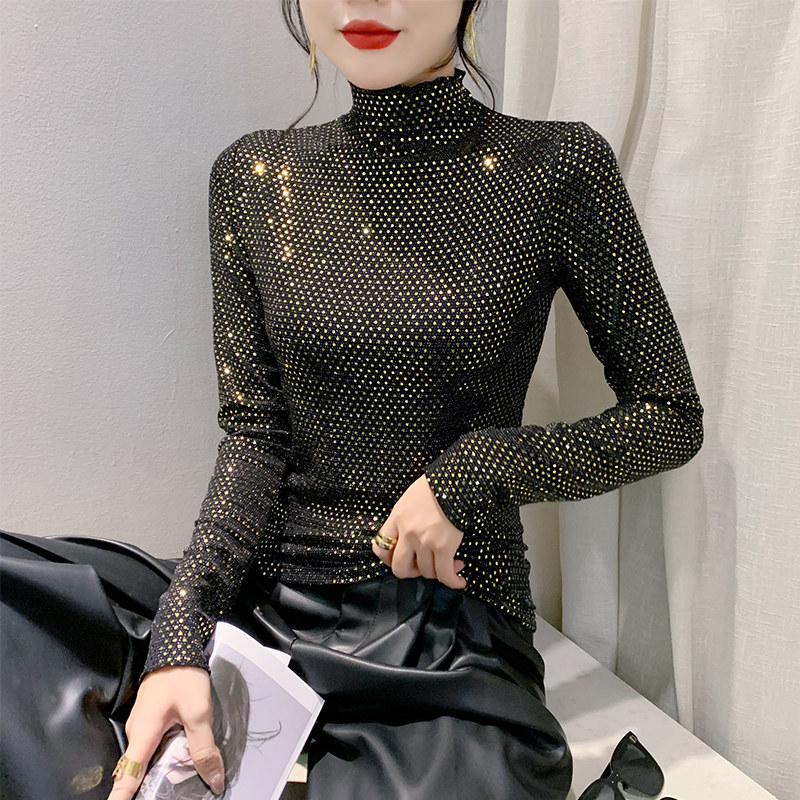 加绒打底衫女秋冬新款欧货时尚亮片上衣洋气百搭高领内搭长袖T恤,淘宝优惠券,粉丝福利购,淘宝优惠卷