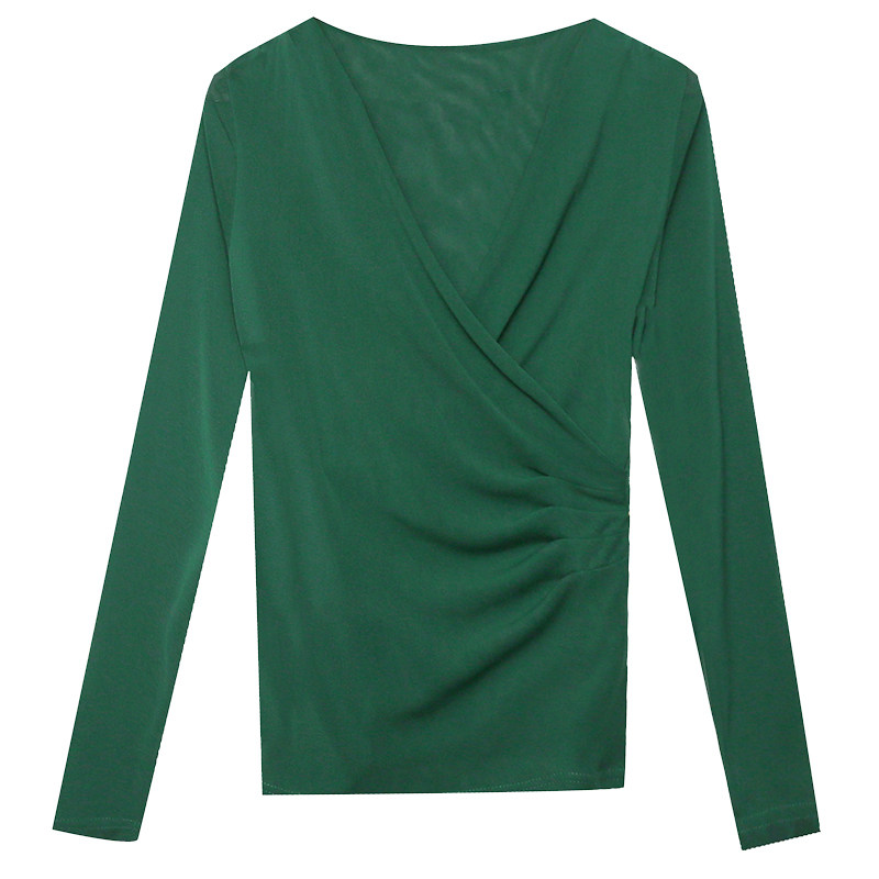 性感V领网纱长袖Tl恤女装气质设计感交叉上衣洋气修身打底衫女春,淘宝优惠券,粉丝福利购,淘宝优惠卷