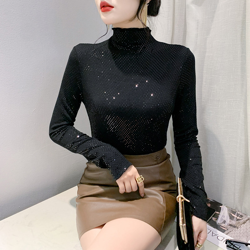 加绒打底衫女秋冬新款欧货时尚亮片上衣洋气百搭高领内搭长袖T恤,淘宝优惠券,粉丝福利购,淘宝优惠卷