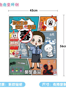 中小学生珍爱生命远离毒品主题板报国际禁毒日宣传儿童画手抄海报
