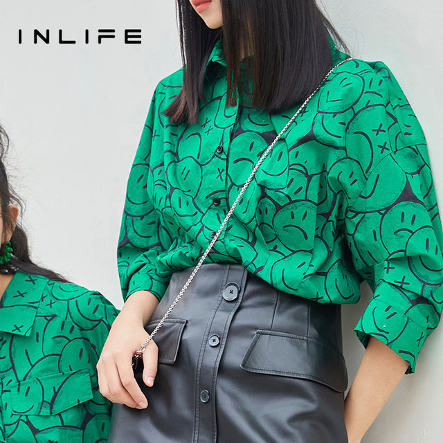 Inlife French dropped shoulder three-quarter sleeve printed shirt