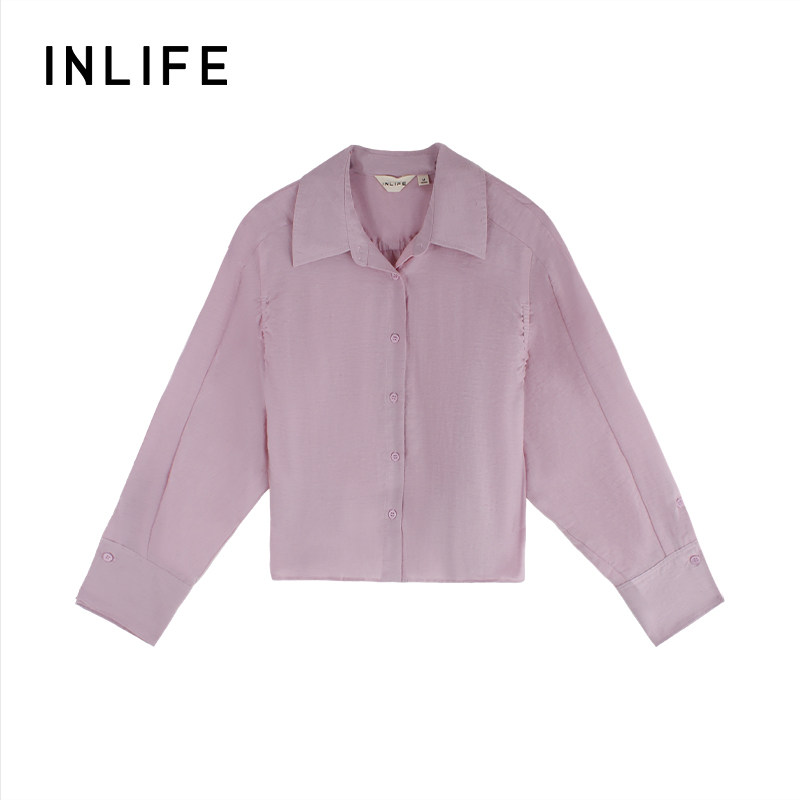 伊纳芙短款宽松抽绳收腰衬衫女春季新款高级独特薄款休闲透气衬衣,淘宝优惠券,粉丝福利购,淘宝优惠卷