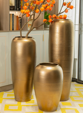 陶瓷花瓶金色陶瓷罐大号花器摆件