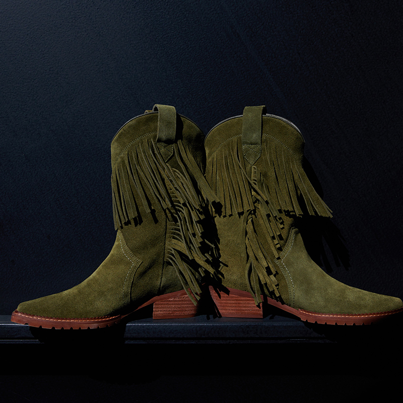 Le' Murmure 旷野之息_90年代复古美学 苔藓牛反绒流苏西部牛仔靴,淘宝优惠券,粉丝福利购,淘宝优惠卷
