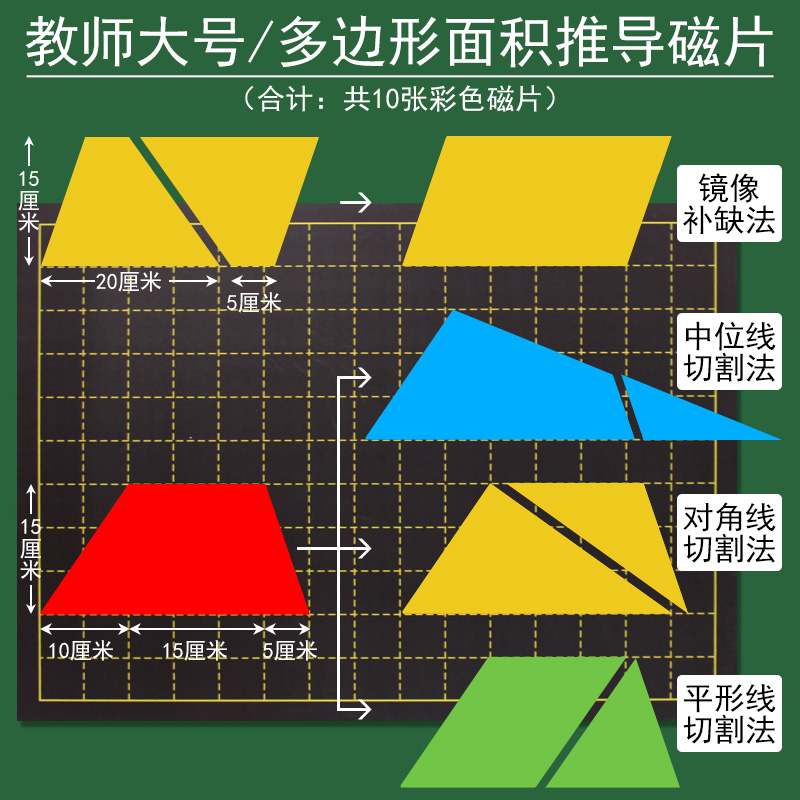 平行四边形面积公式推导计算套装磁吸式磁贴软磁片梯形三角形磁性教具平移切割法小学数学学具五年级六年级