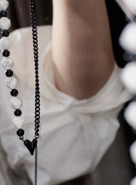 黑白双色天然石项链中性项链