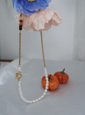 法式复古天然珍珠虎眼石项链手链