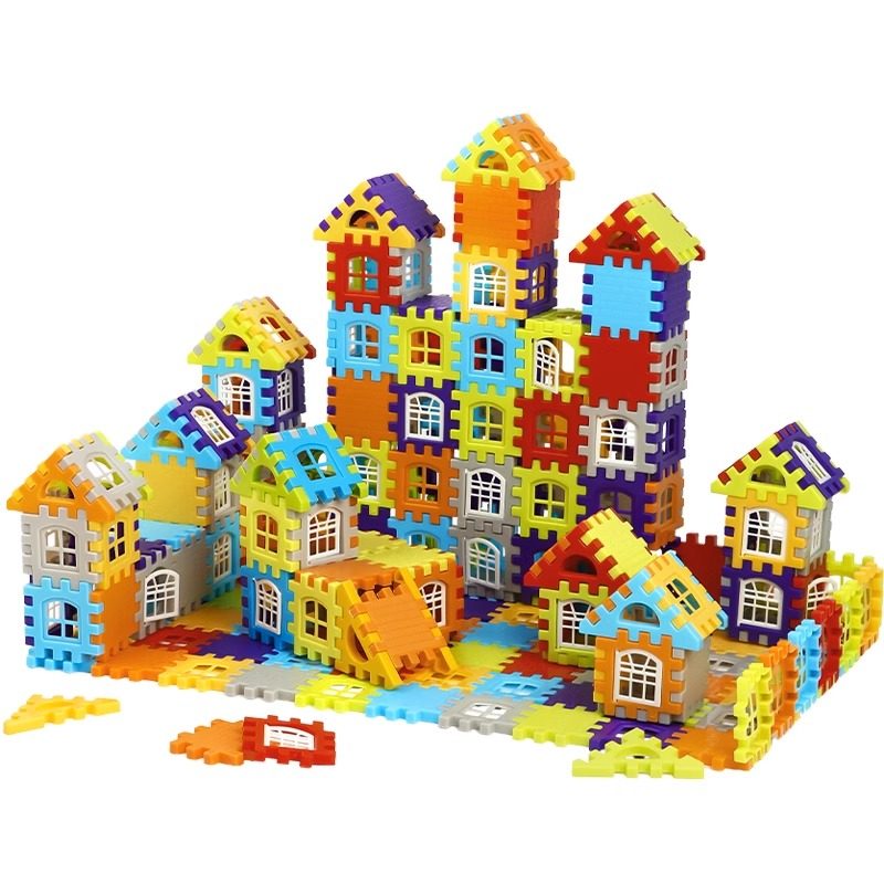 儿童搭房子积木益智拼装玩具3岁6女男孩大颗粒方块拼墙窗模型拼图
