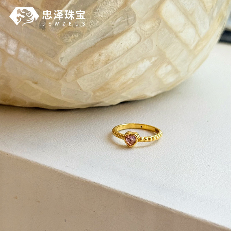 Gold dot diamond love ring for women 999 pure gold inlaid with moissanite heart-shaped ring 6D hard gold gift for girlfriend
